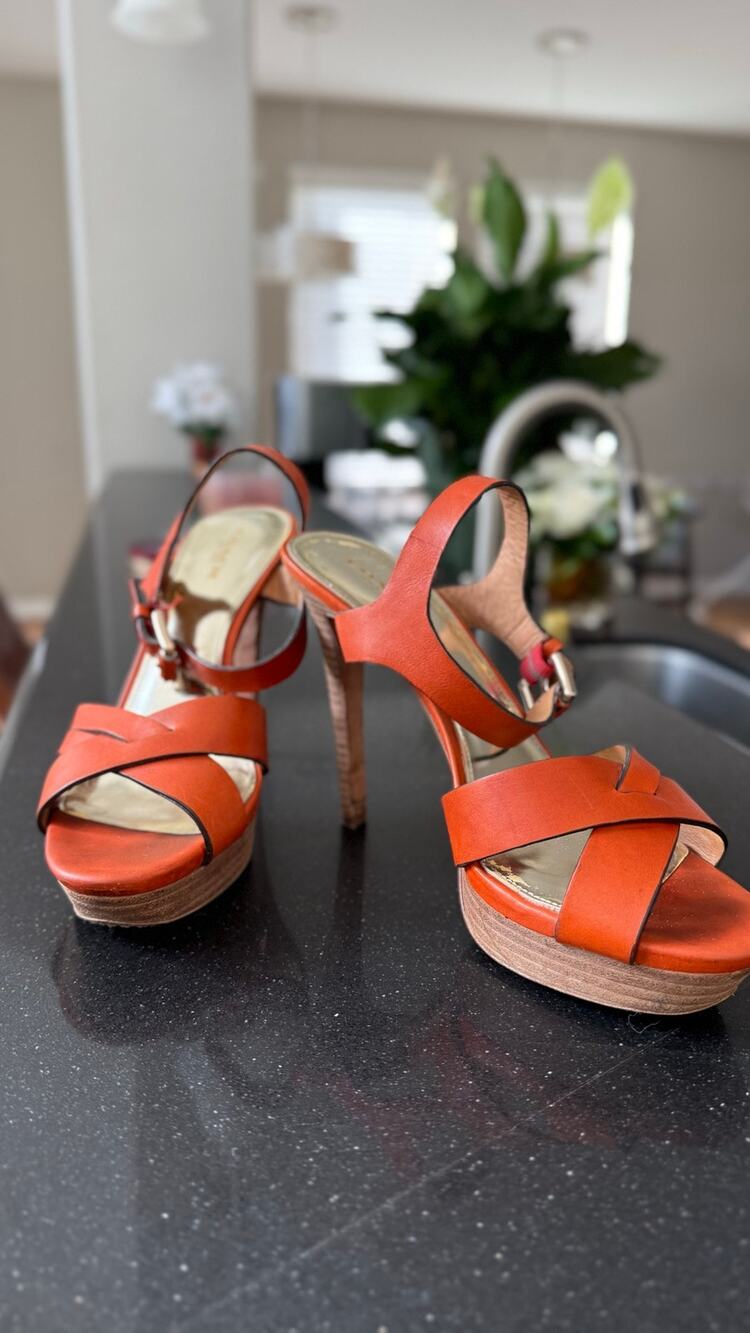 Coach Burnt Orange Crisscross Platform Sandals Size 8.5